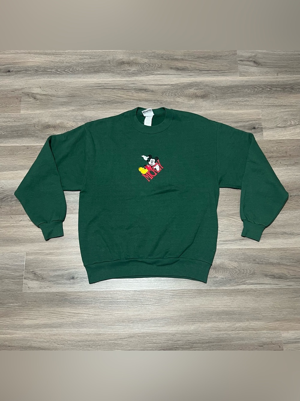 Mickey & Co Large Sweatshirt Mickey Mouse Embroidered Disney Green Cotton VTG